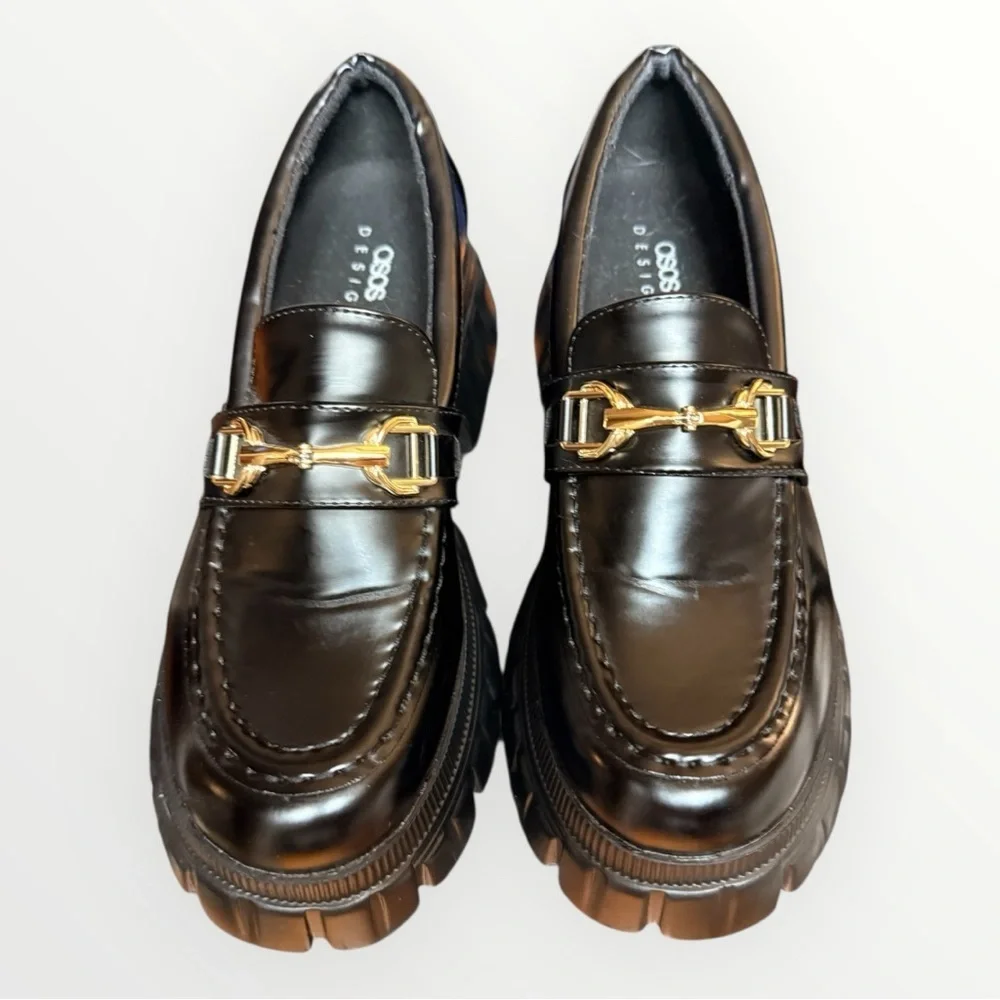 ASOS Black Loafers with Gold Buckle - Picture 2 of 9